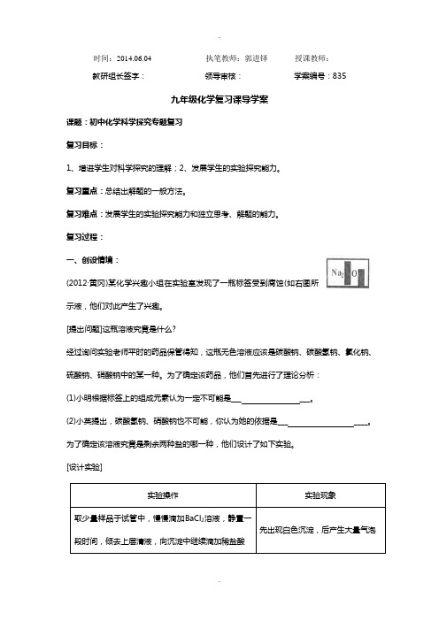 初中化学科学探究专题复习导学案