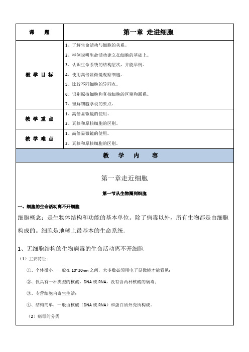 生物必修一第一章知识点总结及习题