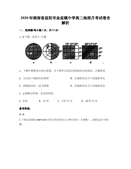 2020年湖南省益阳市金盆镇中学高二地理月考试卷含解析