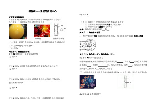 人教版教学教案高一生物第三章第三节学案：细胞核------系统的控制中心