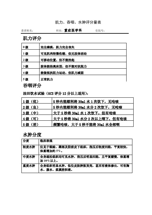 肌力、吞咽、水肿评分量表