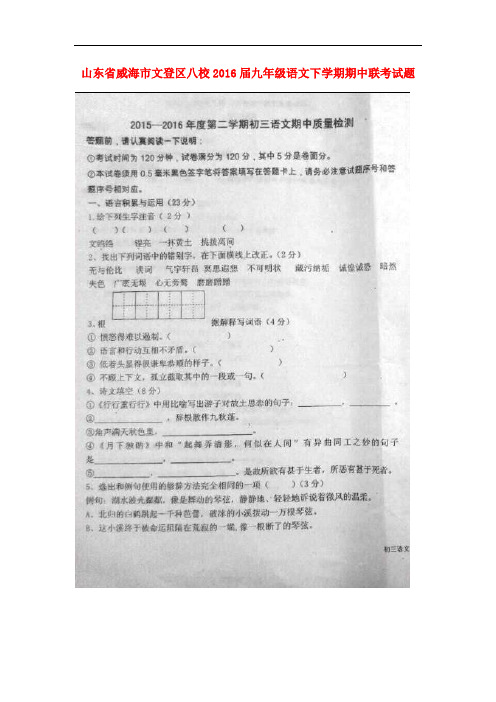 山东省威海市文登区八校九年级语文下学期期中联考试题(扫描版)