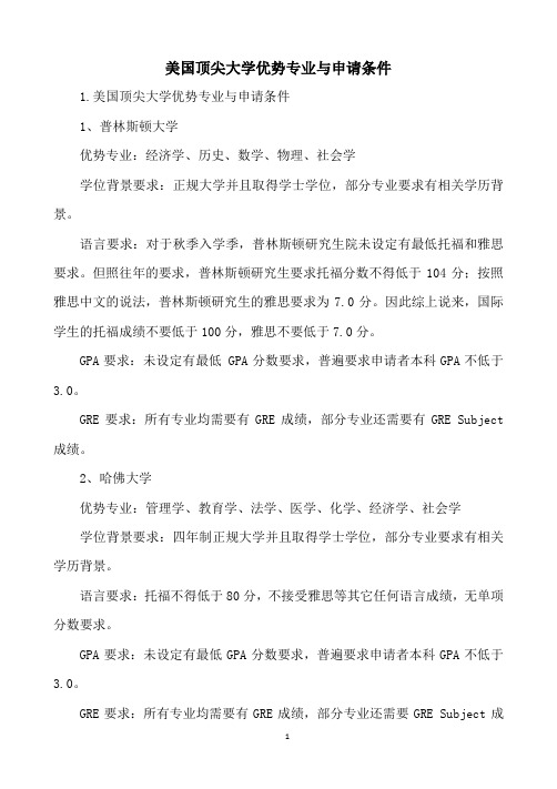 美国顶尖大学优势专业与申请条件