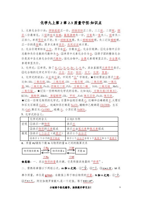 化学九上第2章2.3质量守恒-知识点