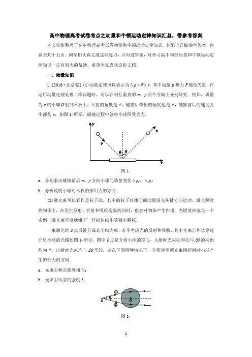 高中物理高考试卷考点之动量和牛顿运动定律知识汇总,带参考答案共十五页