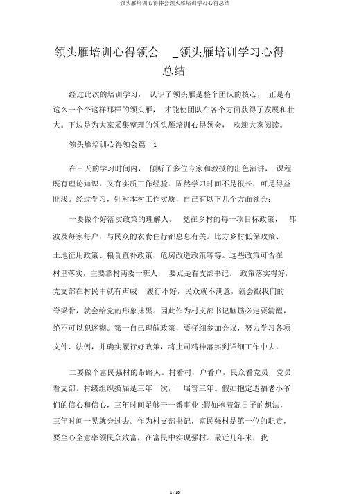 领头雁培训心得体会领头雁培训学习心得总结