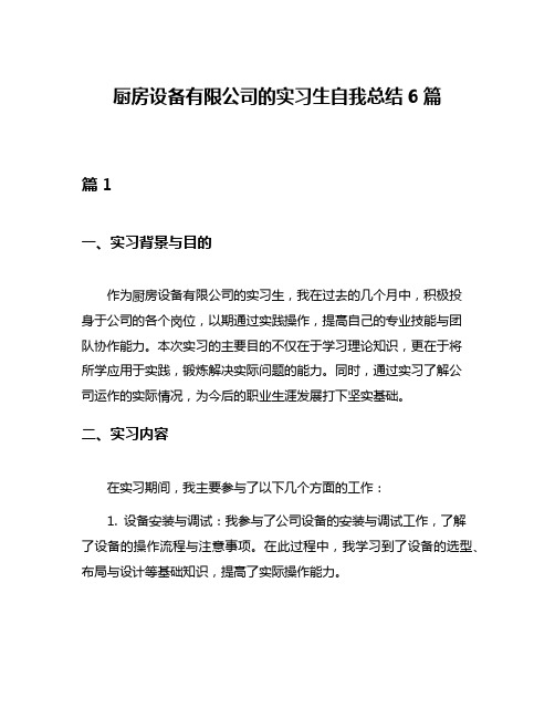 厨房设备有限公司的实习生自我总结6篇