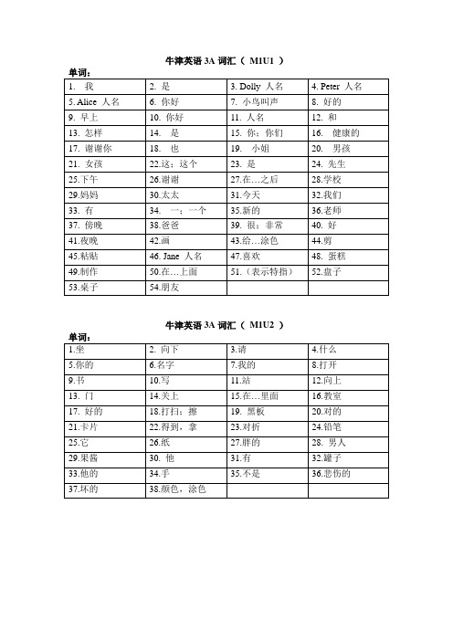 牛津英语3A词汇M1