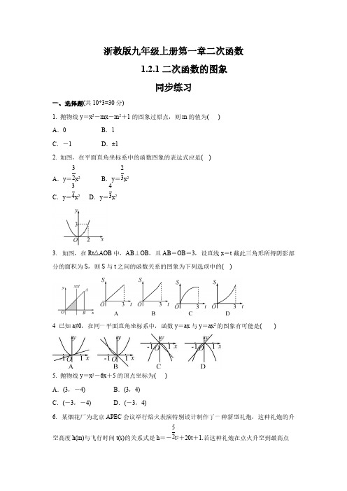 浙教版数学  九年级上册第1章  1.2.1  二次函数的图象   同步练习(含答案)