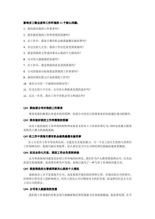 影响员工敬业度和工作环境的12个核心问题