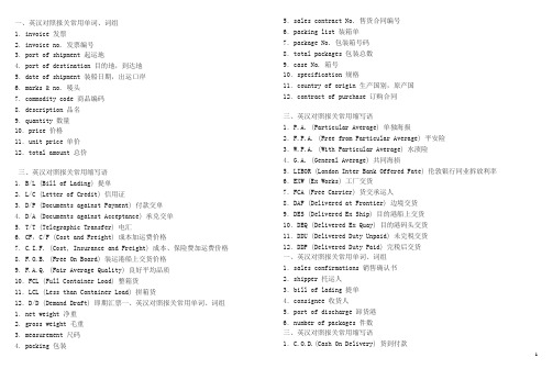 英汉对照报关常用单词及缩写
