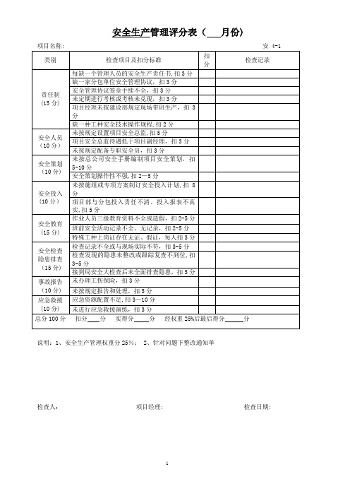 项目安全检查表