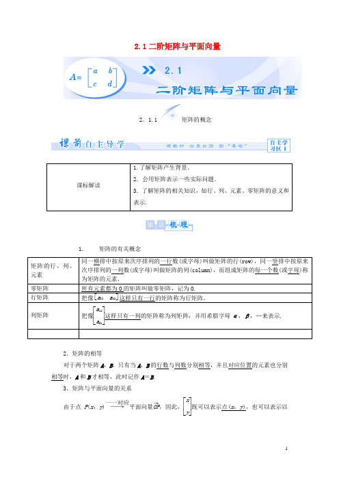 高中数学 2.1 二阶矩阵与平面向量教案 苏教版选修42