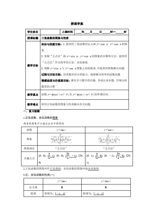 高中数学苏教版(2019)必修第一册第七章三角函数的图像与性质教案