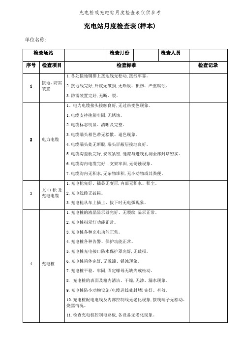 充电桩或充电站月度检查表仅供参考