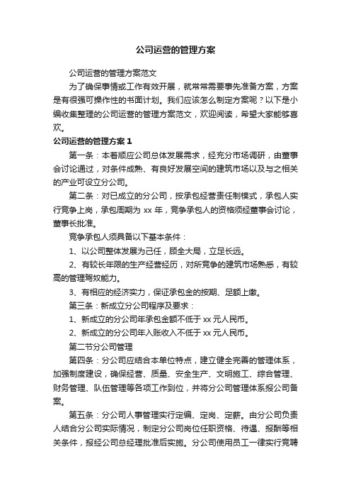 公司运营的管理方案