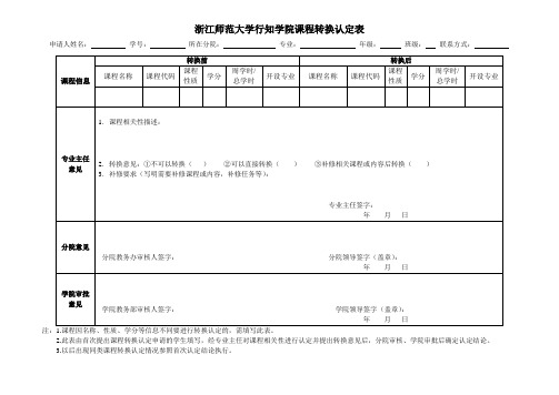 浙江师范大学行知学院课程转换认定表