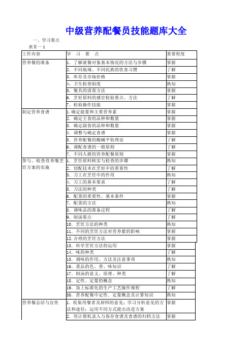 营养配餐员中级技能题库大全