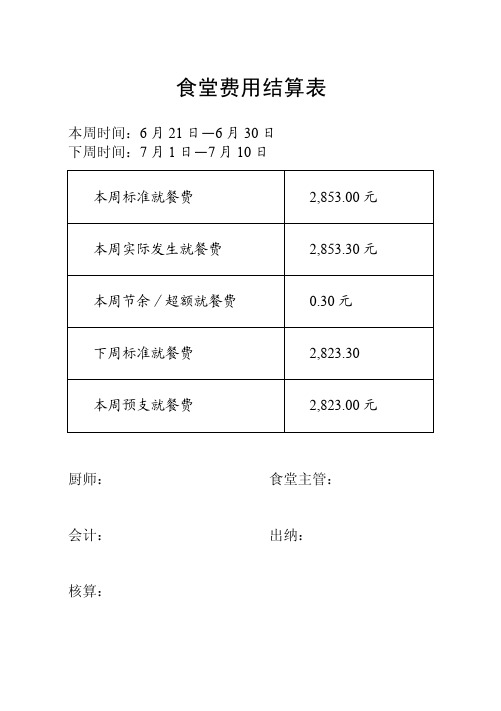 食堂费用结算表