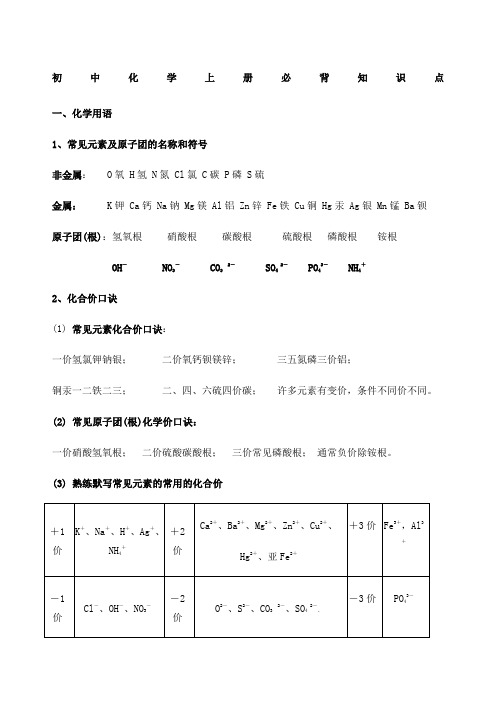 人教九年级化学上册必背知识点精华