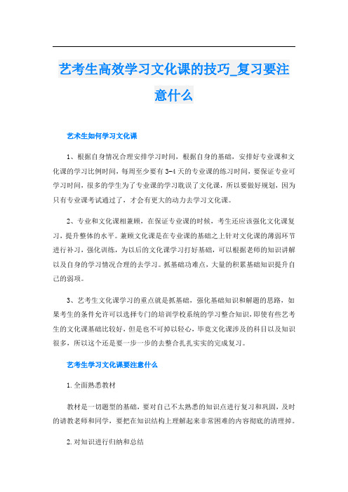 艺考生高效学习文化课的技巧_复习要注意什么