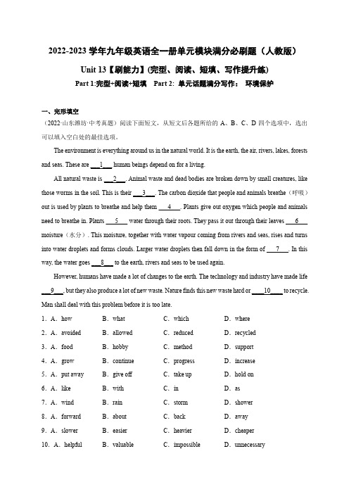 Unit 13【刷能力】(完型、阅读、短填、写作提升练)九年级英语全一册单元模块满分必刷题(人教版)