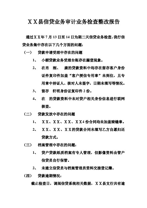 信用社信贷业务审计业务检查整改报告