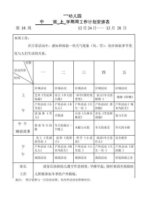 中班第16周计划