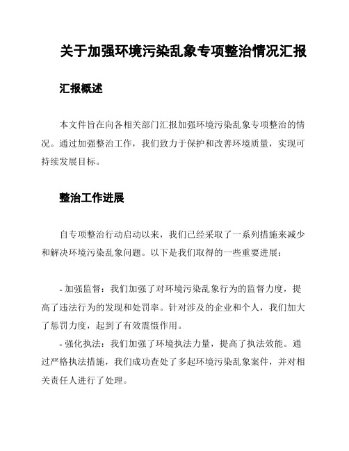 关于加强环境污染乱象专项整治情况汇报