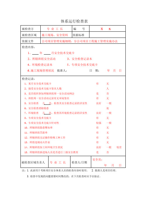 体系运行检查表