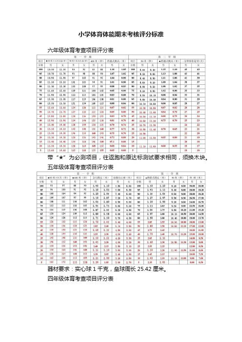 小学体育体能期末考核评分标准