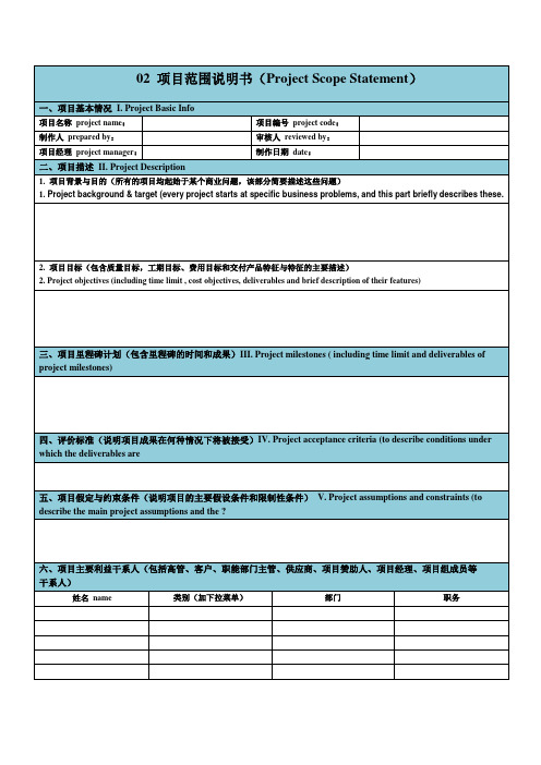 PMP资料-项目范围说明书