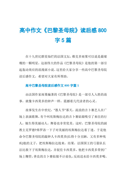 高中作文《巴黎圣母院》读后感800字5篇