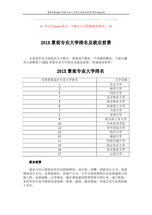 【推荐】201X景观专业大学排名及就业前景-推荐word版 (2页)