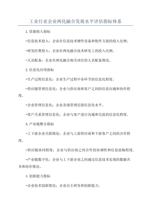 工业行业企业两化融合发展水平评估指标体系