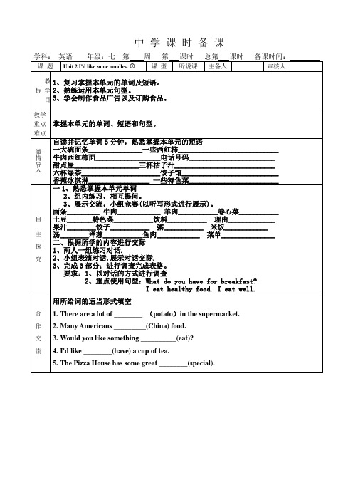 鲁教版英语(五四学制)七年级(上)Unit 2 第四课时