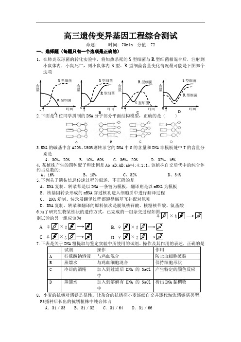 高三遗传变异基因工程综合测试