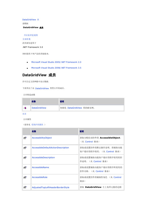 dataGridView属性及方法