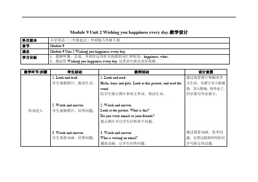 外研版六年级英语下册《Module 9 Unit 2》精品教案教学设计优秀公开课