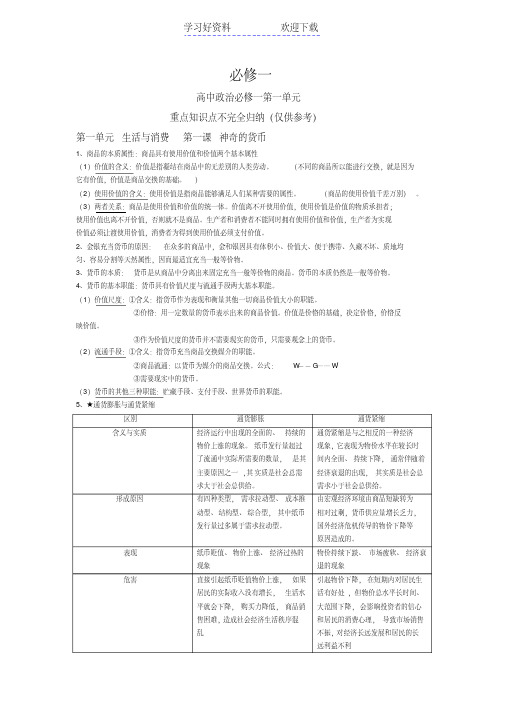 高中政治必修一经济生活第一单元知识点重点总结