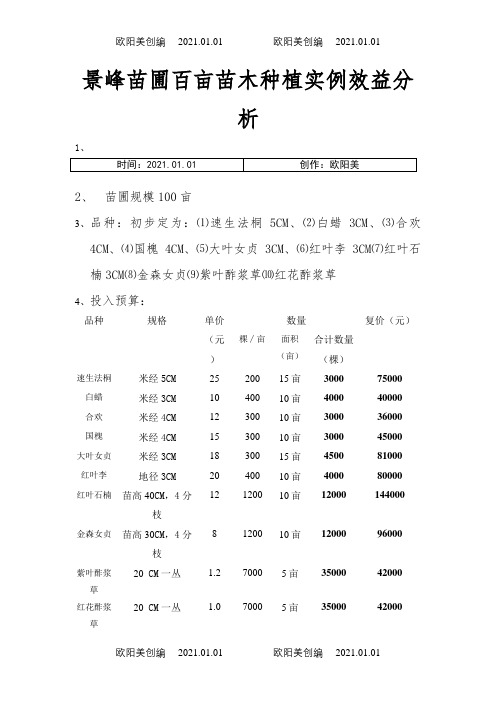 苗木种植效益分析之欧阳美创编