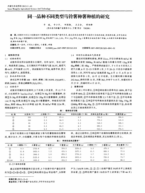 同一品种不同类型马铃薯种薯种植的研究