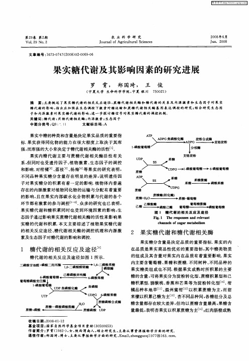 果实糖代谢及其影响因素的研究进展