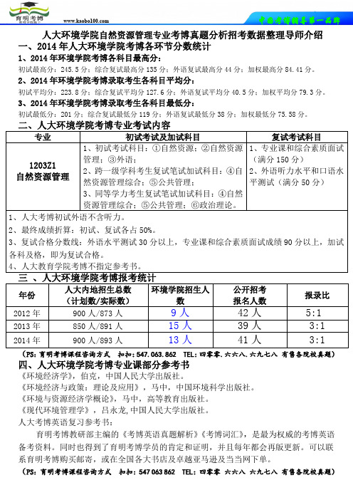 育明考博-人大环境学院自然资源管理专业考博真题分析招考数据整理导师介绍.doc