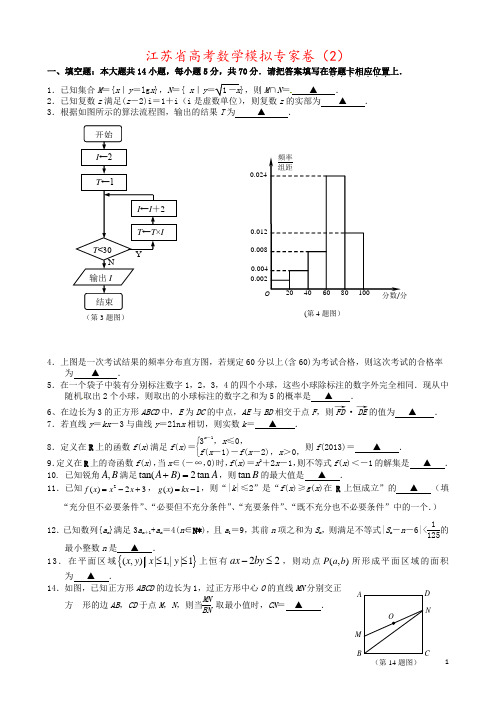 江苏省高考数学模拟专家卷(2)