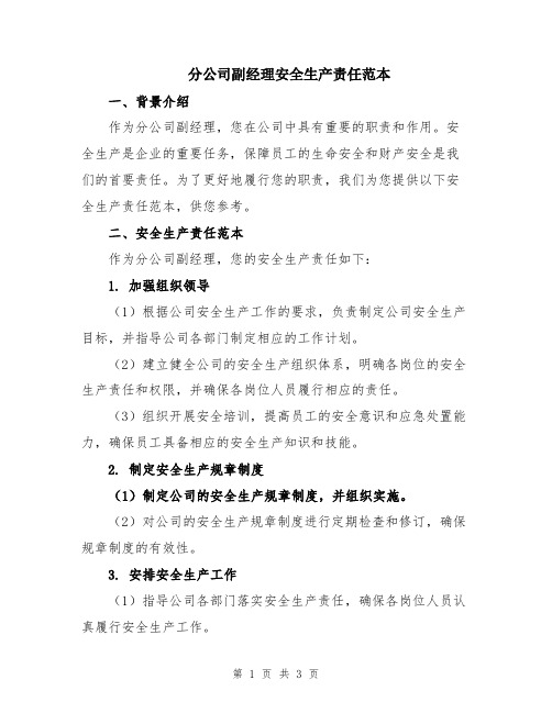 分公司副经理安全生产责任范本