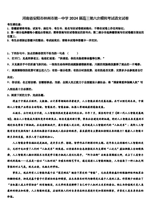 河南省安阳市林州市第一中学2024届高三第六次模拟考试语文试卷含解析