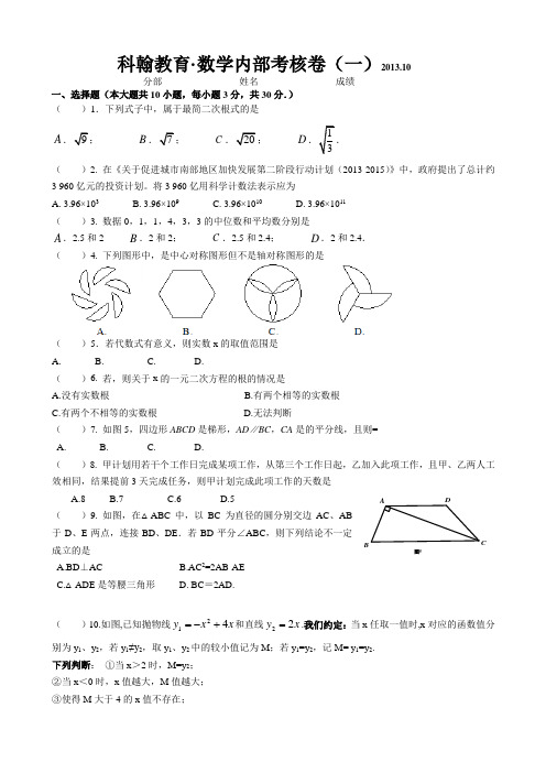 2013年10月科·数学测试卷.doc