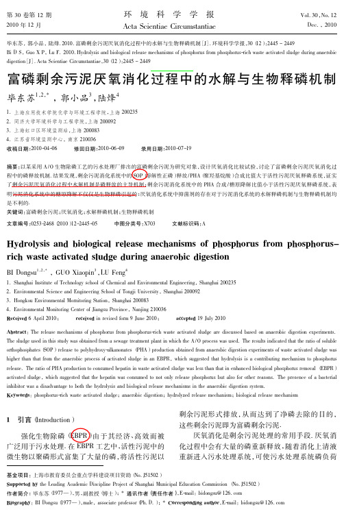 富磷剩余污泥厌氧消化过程中的水解与生物释磷机制