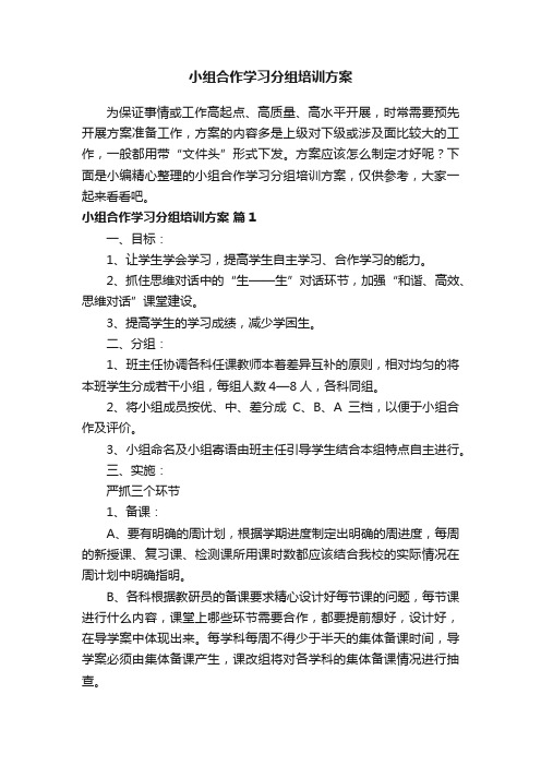 小组合作学习分组培训方案（通用10篇）